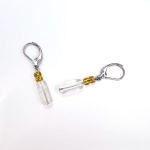 Clear Glass & Yellow Beaded Silver Tone Leaver Back Earrings